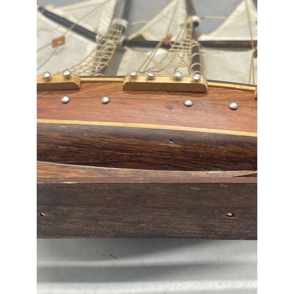 sail ship wood figurine display boat collectable 14x13" brown white latter's REA - Picture 16 of 16